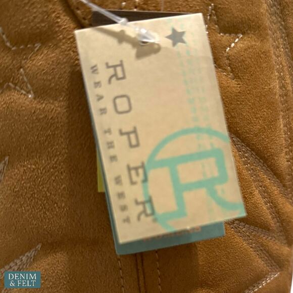 NEW Roper Starburst Tan Knee High Western Boots 15in Shaft Pointed Toe Size 9 - Picture 14 of 16